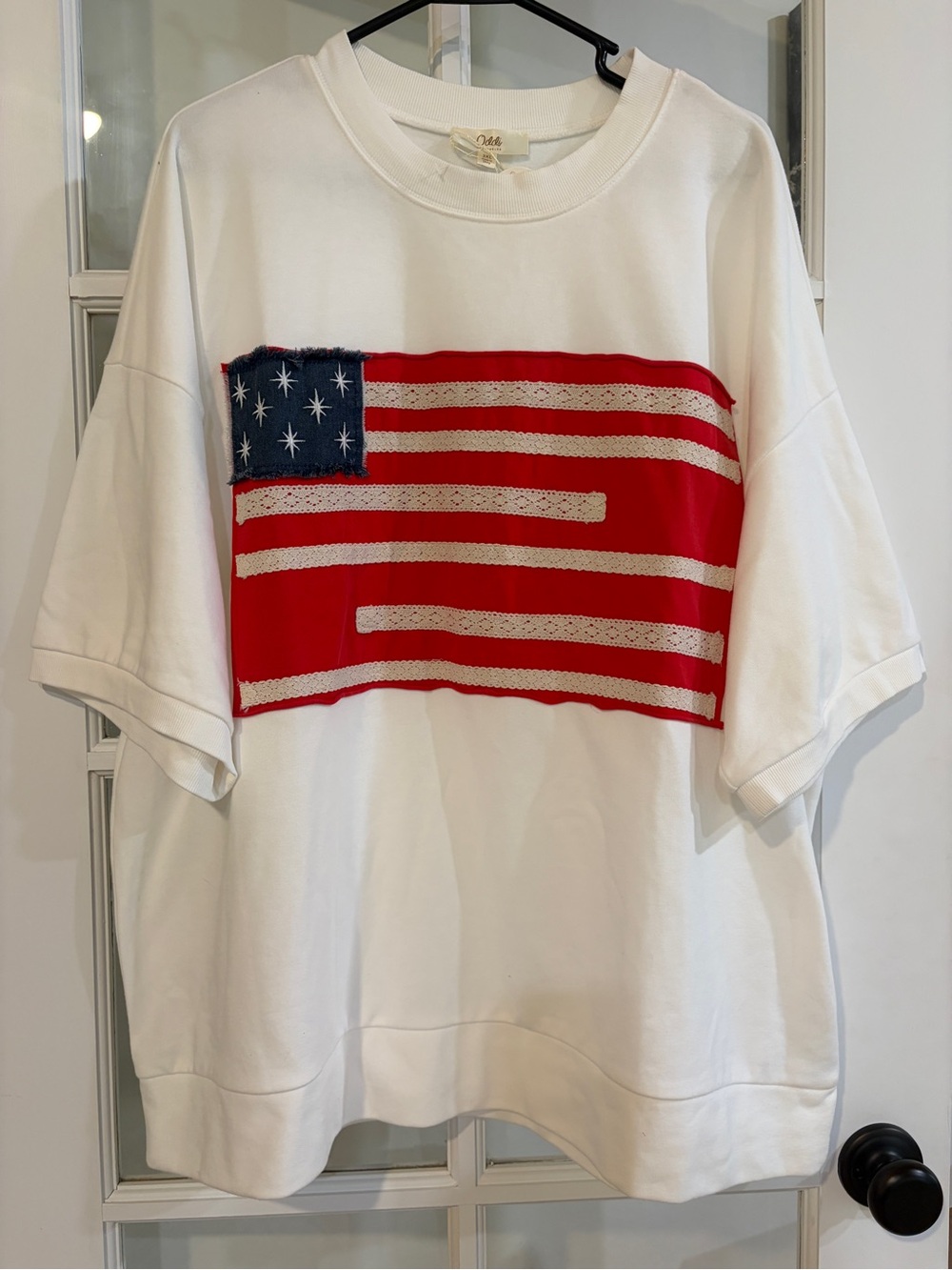 NEW ODDI americana flag applique terry charcoal top 3XL